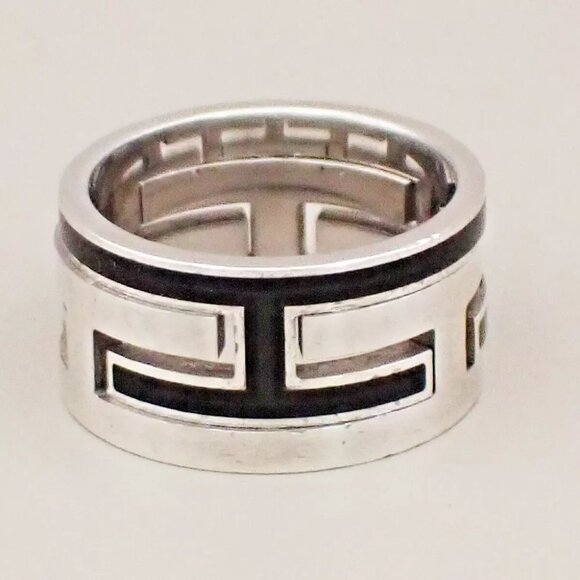 HERMES Logo Move H Ring Silver 925 Black Size 50 Accessory 65RK235